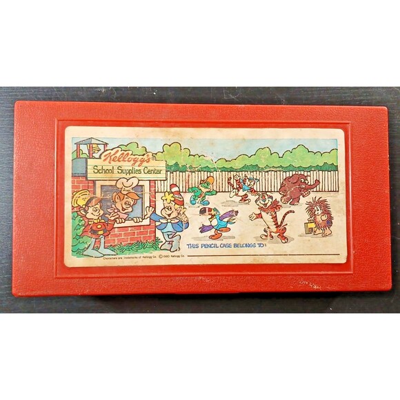 Kelloggs Red Pencil Case and Ruler,pencil Sharpener VTG - Picture 1 of 7